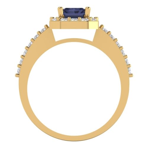 1.92 ctw Emerald Cut Solid Gold Engagement Ring for Women - 14K Yellow Gold - Simulated Blue Sapphire Wedding Promise Ring for Her4