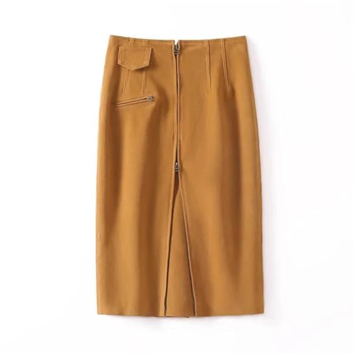 Women Suede Leather Skirt Motorcycle Zipper Mid-Length Pencil Skirts Back Split Wrap Skirt2