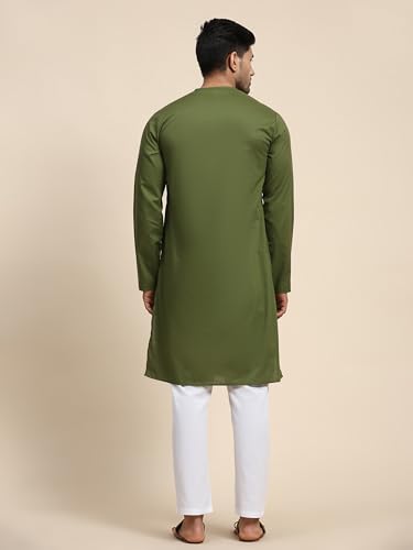 Image of Men's Pure Cotton Solid Kurta Pajama Set Round Neck Casual Yoga Dress