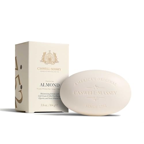 Caswell-Massey Almond Natural Bar Soap for Men & Women, Moisturizing Body Soap Bar for All Skin Types, Made with Essential Oils & Plant-Based Formula for Soft Skin, Made in USA, 5.8 oz