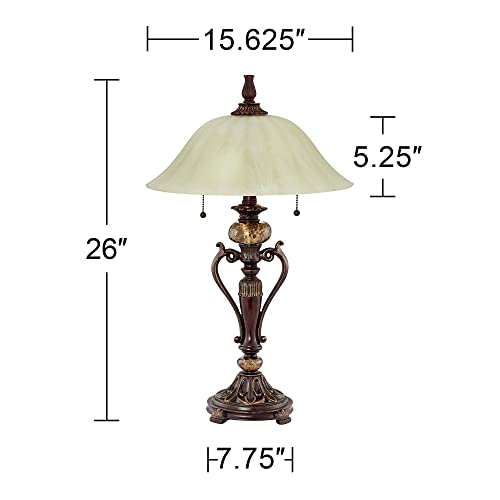 Kathy Ireland Amor Traditional Vintage Table Lamps 26" High Set Of 2 Bronze Brown Marble Alabaster Champagne Glass Shade Decor For Living Room Bedroom House Nightstand Home Office Family #TOP3