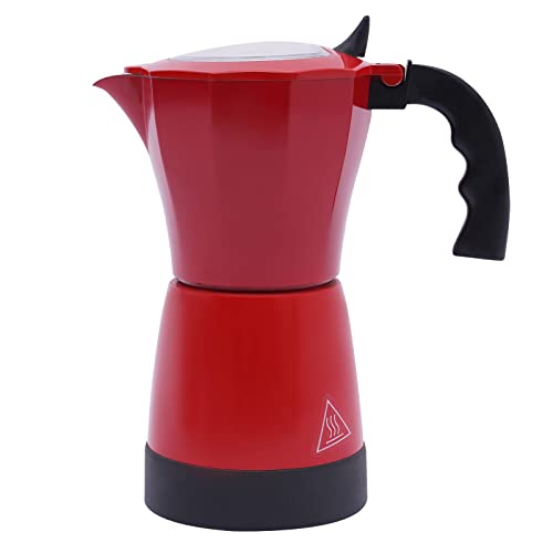 PHOYUXM Cafetera Moka Pot, 480 W, 300 ml, cafetera eléctrica con base, para 6 tazas de espresso, boquilla antigoteo extraíble para 1-6 personas (rojo)