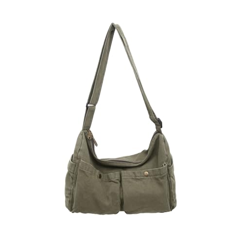 KBTYE Bolsa mensageiro de lona fofa bolsa tiracolo de ombro para mulheres e homens para escola estética Hobo com vários bolsos, Verde