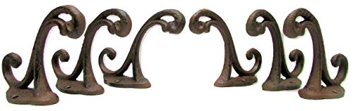 Big Sky Antiques Set of 6 Vintage Style Cast Iron Double Hook Coat Hat Key Rack Hanger