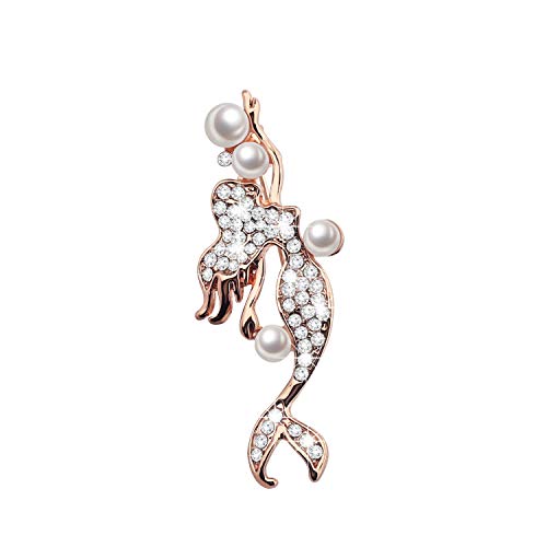 Bobauna Mermaid Pearl Rhinestone Brooch Pins Natural Wedding Party Jewelry Clothes Accessorie For Women Girls (Mermaid Pearl Brooch) #TOP12