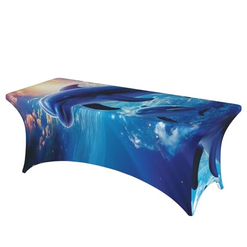 Nappe en élasthanne extensible dauphins pour table rectangulaire 1,8m
