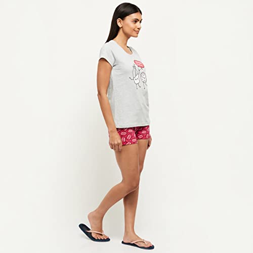 Image of Max Women Cotton Printed Lounge Relaxed T-Shirt with Shorts