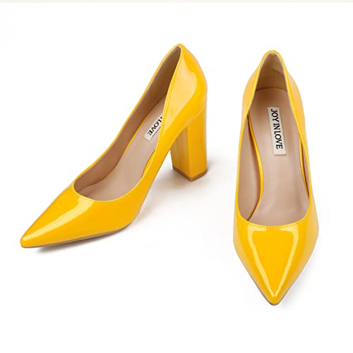 Image of JOY IN LOVE Chunky Heels for Women Pointed Toe Pumps | 3.5 inch High Block Heels, Work Pumps, Party Dress Shoes