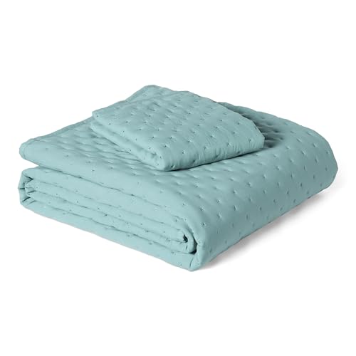 Image of Amazon Basics Brushed Microfiber Quilt Set, Extra Soft with Natural Texture, 2-Piece, Twin /Twin XL, Blue