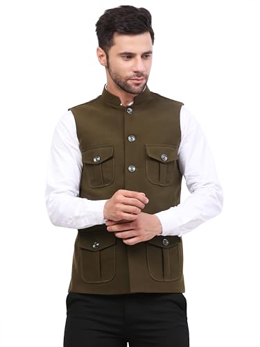 Image of FH Wearza Polywool tweed Solid multipocket Sleeveles Nehru Jacket For Men
