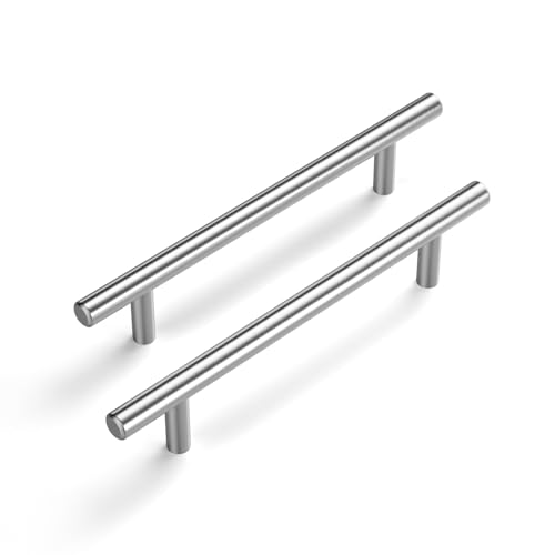 LONTAN 10 Kitchen Cupboard Handles 128mm T-Shaped Cupboard Door Handles for Drawer and Cabinet Stainless Steel Pulls Suitable for Bedroom Living Room