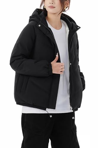 JiangWu Women's Winter Thickened Hooded Cotton Coat Windproof Warm Fleece Jacket2