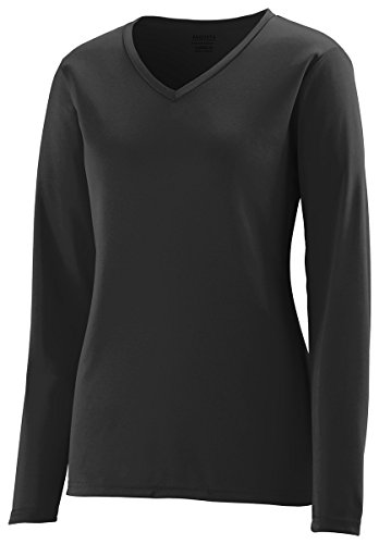 Augusta Sportswear Womens Long Sleeve Wicking T-Shirt, Black, Small