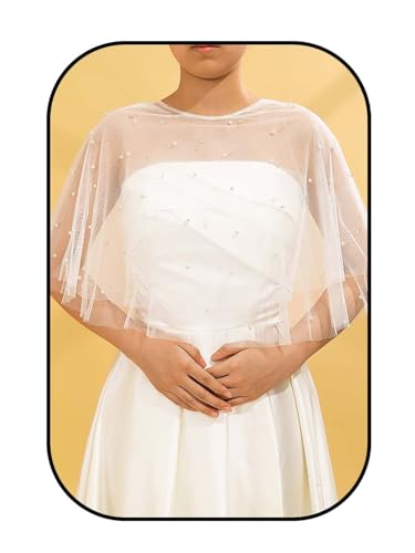 Asooll Pearl Shawl Wraps White Wedding Cape for Women