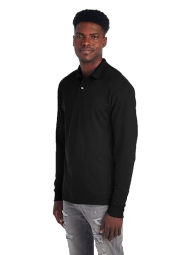 Jerzees Men's Long Sleeve Polo Shirts, Cotton Blend, Two Button Closure, Regular Fit, Sizes S-2x2