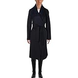 Elie Tahari Women's Milano Drape Front Wool Coat, Black/Navy, Medium/Large