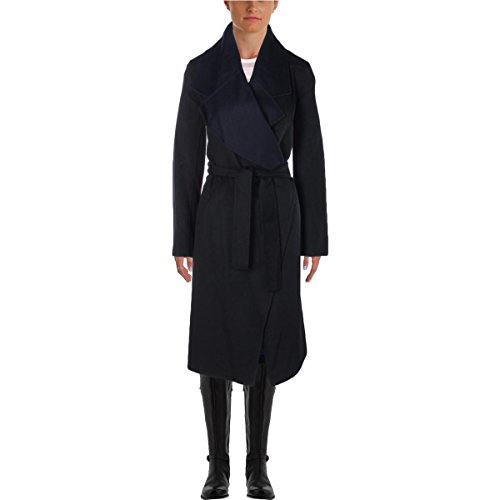 Elie Tahari Women's Milano Drape Front Wool Coat, Black/Navy, Medium/Large