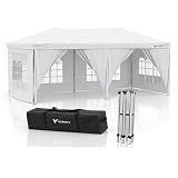 ADANITY Carpa Plegable 3x6m Blanca XL - Cenador de Bodas Gigante 18m² con 5 Paredes (Ventanas y Puertas) - Techo Oxford 210D Impermeable Protección UV - Estructura Acero - Bolsa y Anclajes