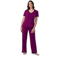 Fruit of the Loom Women's Short Sleeve Tee and Pant 2 Piece Sleep Set, Berry, Medium