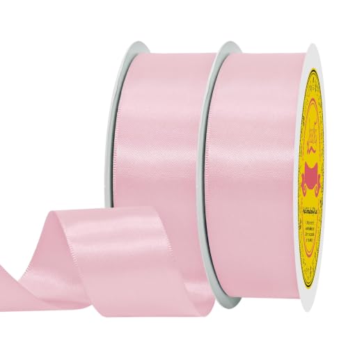 Image of 100 Yards Light Pink Satin Ribbon Polyester Ribbon for Gift Wrapping Very Suitable for Weddings Party Hair Bow Invitation Decorations and More(1-1 /2 inch X 50Yards X 2 Roll)