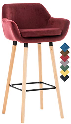 Tabouret De Bar Grant En Velours I Chaise Haute De Bar Et De Cuisine I Assise Et Dossier Rembourrés I Empiétement En Bois I, Couleur:rouge
