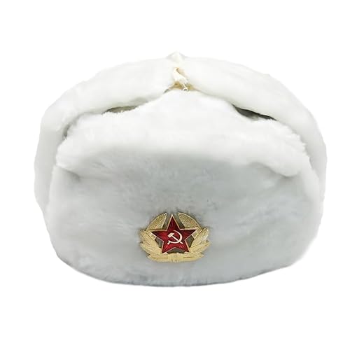 Sombrero del ejército soviético ruso especial invierno piel militar Ushanka WH tamaño, Blanco, M