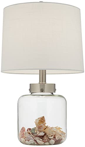 360 Lighting Country Coastal Small Accent Table Lamps 20.5" High Set of 2 Clear Glass Fillable Shells White Drum Shade Decor for Living Room Bedroom Beach House Bedside Nightstand Home - Image 9