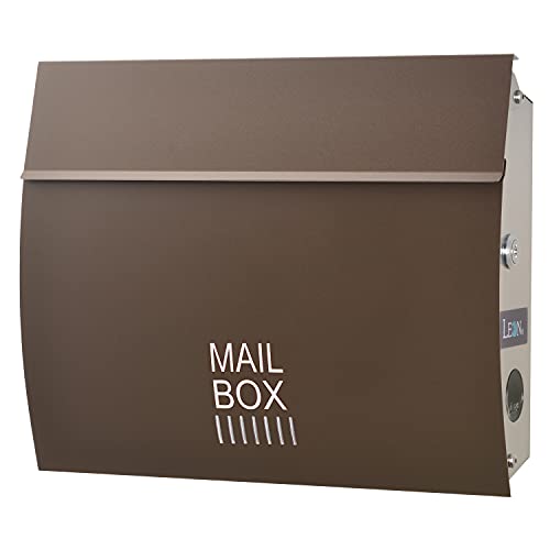 LEON (レオン) MB4801 郵便ポスト 壁掛けタイプ ステンレス製 鍵付き おしゃれ 大型 ポスト 郵便受け (マグネット付き) チョコレート