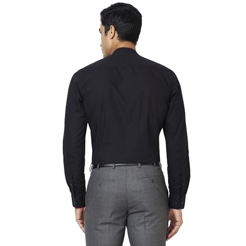 Image of Raymond Men Slim Fit Solid Pattern Pure Cotton Mandarin Collar Full Sleeve Casual Shirt