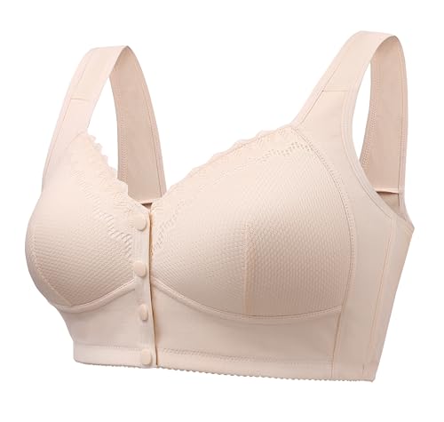 Bras for Older Women No Underwire Comfortable Full Coverage Front Closure Bralettes Wireless Wirefree Everyday Bras,Apricot,38D