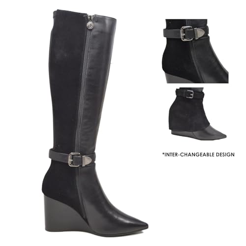 Paris Slim Calf Leather Lamb Suede 3-in-1 Wedge Dress Boot for Women2