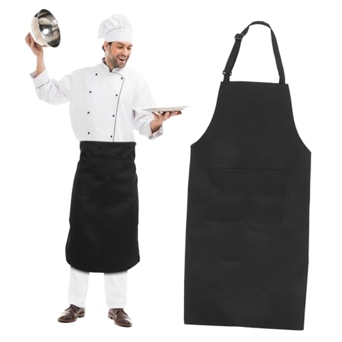 Delantales de cocina unisex antimanchas ajustables de poliéster algodón negros