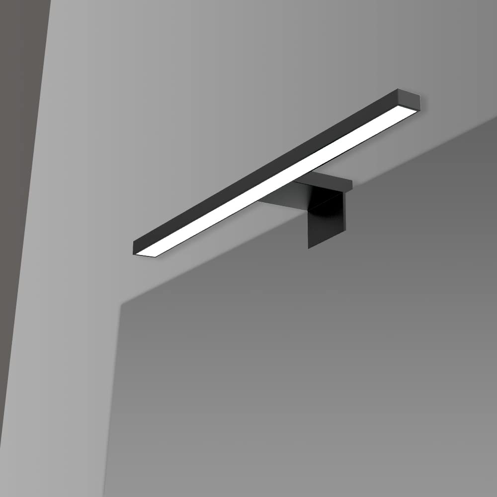 Inbagno Specchio con Lampada LED 60x80 Reversibile, Completa di Luce LED 30 cm a Risparmio energetico, Luce Naturale (Lampada Nero Opaco)