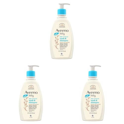 Image of Aveeno Baby Daily Moisture Wash & Shampoo | Gentle Cleanser for Head to Toe | Tear Free & Soap Free Formula with Active Natural Oats | for Dry & Sensitive Skin | US Pediatrician Recommended, 532ml