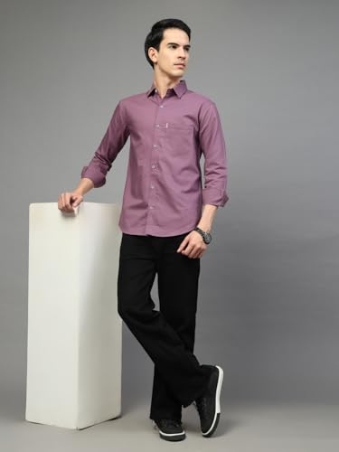 Image of Majestic Man Solid Cotton Casual Shirt - Slim Fit, Full Sleeves, Premium Button Closure