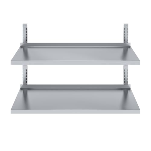 Image of AmGood 16 in. x 48 in. Two-Tier Stainless Steel Wall Mount Shelf | Heavy-Duty Metal Shelving for Kitchen, Garage, Pantry, Closet, and More