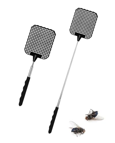 JUKOTA 2 Piezas Matamoscas Extensible Matamoscas Manual con Mango Telescópico Robusto y Duradero Matamoscas de Plástico para Controlar Moscas, Mosquitos, Avispas, Plagas(Negro)