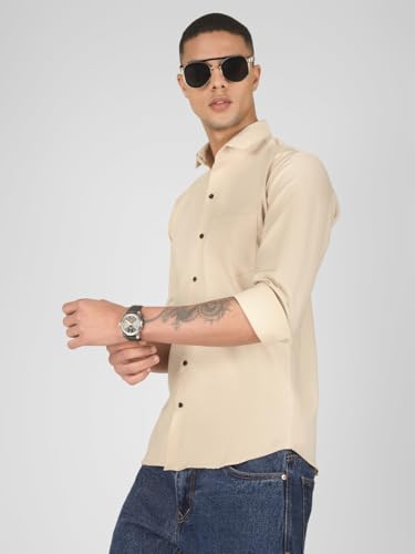 Image of Mens Cotton Lycra Full Sleeve Slim Fit Semi-Formal Shirt | Textured Pattern | Curved Hem