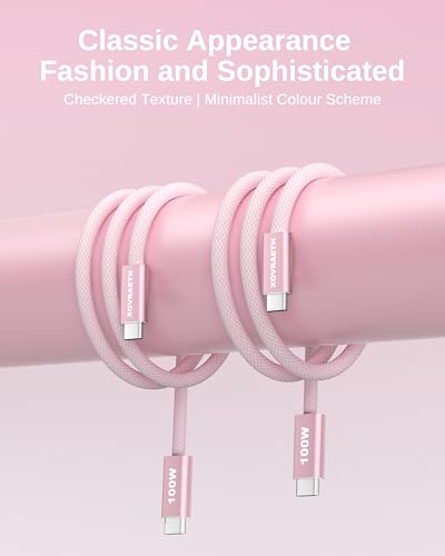Image of USB C to USB C Cable, 10ft, 100W PD 5A Fast Charging Cord, Aluminum Connector & Nylon Braided Type C Charger Cord for iPhone 17 /16 /15, MacBook Air /Pro, iPad Pro, Samsung S25 /S24 /S23, Pixel 10(Pink)