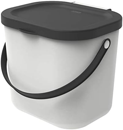 Rotho, Albula, Bio waste bin 6 l for the kitchen, Plastic (PP) BPA-free, white/anthracite, 6l (23,5 x 20,0 x 20,8 cm)
