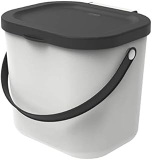 Rotho, Albula, Bio waste bin 6 l for the kitchen, Plastic (PP) BPA-free, white/anthracite, 6l (23,5 x 20,0 x 20,8 cm)