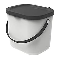 Rotho Albula Biomülleimer 6l mit Deckel und Henkel für die Küche, Kunststoff (PP) BPA-frei, weiss/anthrazit, 6l (23,5 x 20,0 x 20,8 cm)