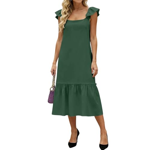 SCBFDI Robe Ete Fille Longue Fluide Robe de Soiree Femme Mariage Cocktail Orientale Chic Doree Summer Dresses for Women Soirée Taille Empire Robes Vert XL...