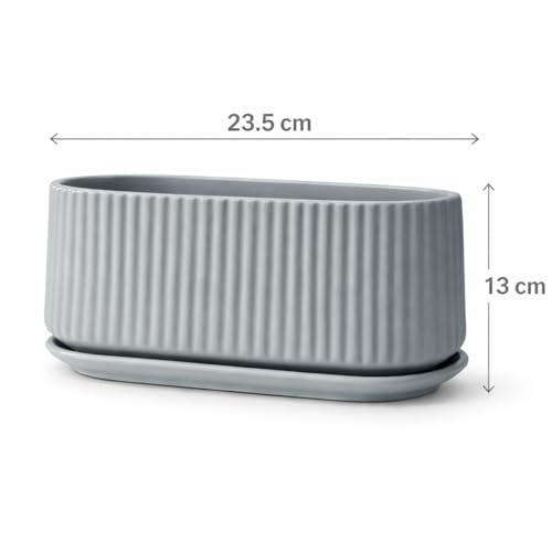 Image of Xtore Ceramic Ribbed Planter with Tray | Matte Finish | for Home & Office Decor - (Pack of 1, Pastel Green, Planter ONLY)