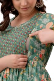 Image of The Moon Star Women's Cotton Floral Printed Anarkali Maternity Feeding Kurti | Breastfeeding Dress for Mothers | Zipper Feeding Kurti, Nursing Kurti, Comfortable and Trendy Maternity Wear
