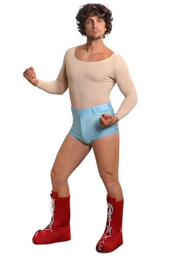 Mainfini Men's Wrestling Pants Full Set Esqueleto Funny Outfit Adult Nacho Libre Halloween Costume with Wig Boot Cover Club Cosplay Meet Movie Night M