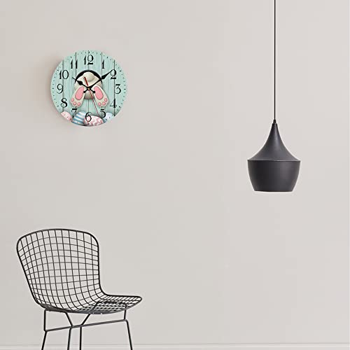 Lokmu Silent Non Ticking Clock 10 Inch, Round Wall Clock,Decorative For Living Room, Kitchen, Home ,Bathroom, Bedroom, Office Or School Bunny Bottom And Easter Eggs #TOP2