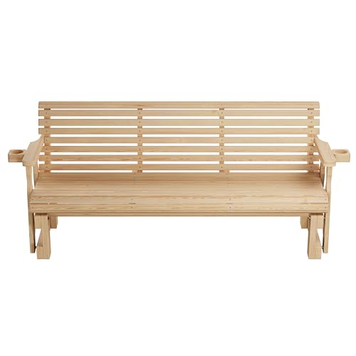 Image of Amish Heavy Duty 800 Lb Roll Back Pressure Treated Porch Glider with Cupholders (6 Foot, Unfinished)