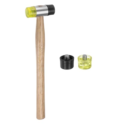 sourcing map Double Head Hammer 25mm/1 Diameter Plastic & Polyurethane Double-Faced Soft Hammer with 2 Replacement Heads Wooden Handle for Wood Flooring Installation, Black Yellow