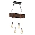KEESFU 4-Lights Farmhouse Pendant Lights Kitchen Island, Rustic Wooden Ceiling Hanging Light, Height Adjustable, Dining Room Chandelier for Kitchen Island Dining Room Bar Pool Table Cabin.